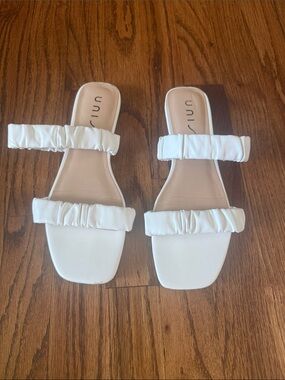Unisa White Ruched Double-Strap Slide Sandals